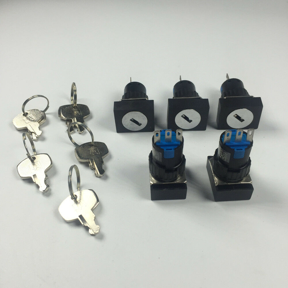 5pcs Rectangle Type 3 Pins 2 Files Rotate Switch With Keys LA16-11Y/2