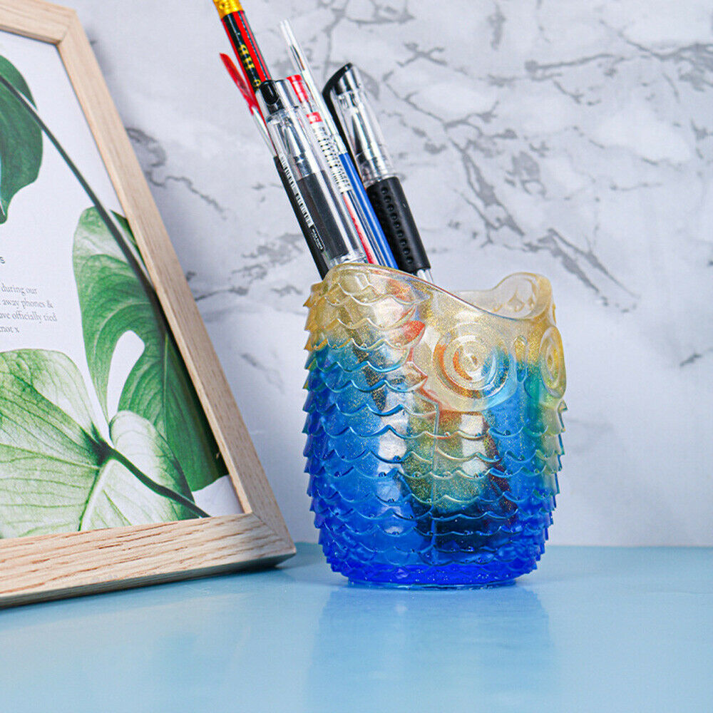 Owl Pen Holder Silicone Mold Concrete Plaster DIY Epoxy Making Craft Container