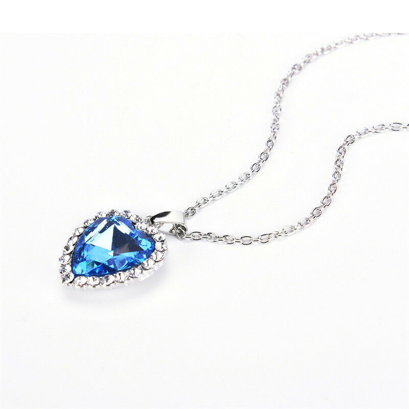 Ocean Heart Pendant Necklace Women Crystal Rhinestone Jewelry Accessori.l8