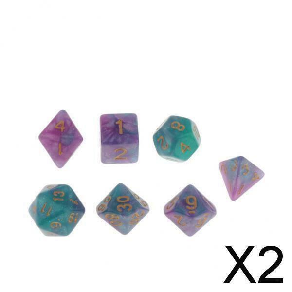 2X Polyhedral Dice Multi Sides Dice D&D RPG for Role Playing Game Green Purple