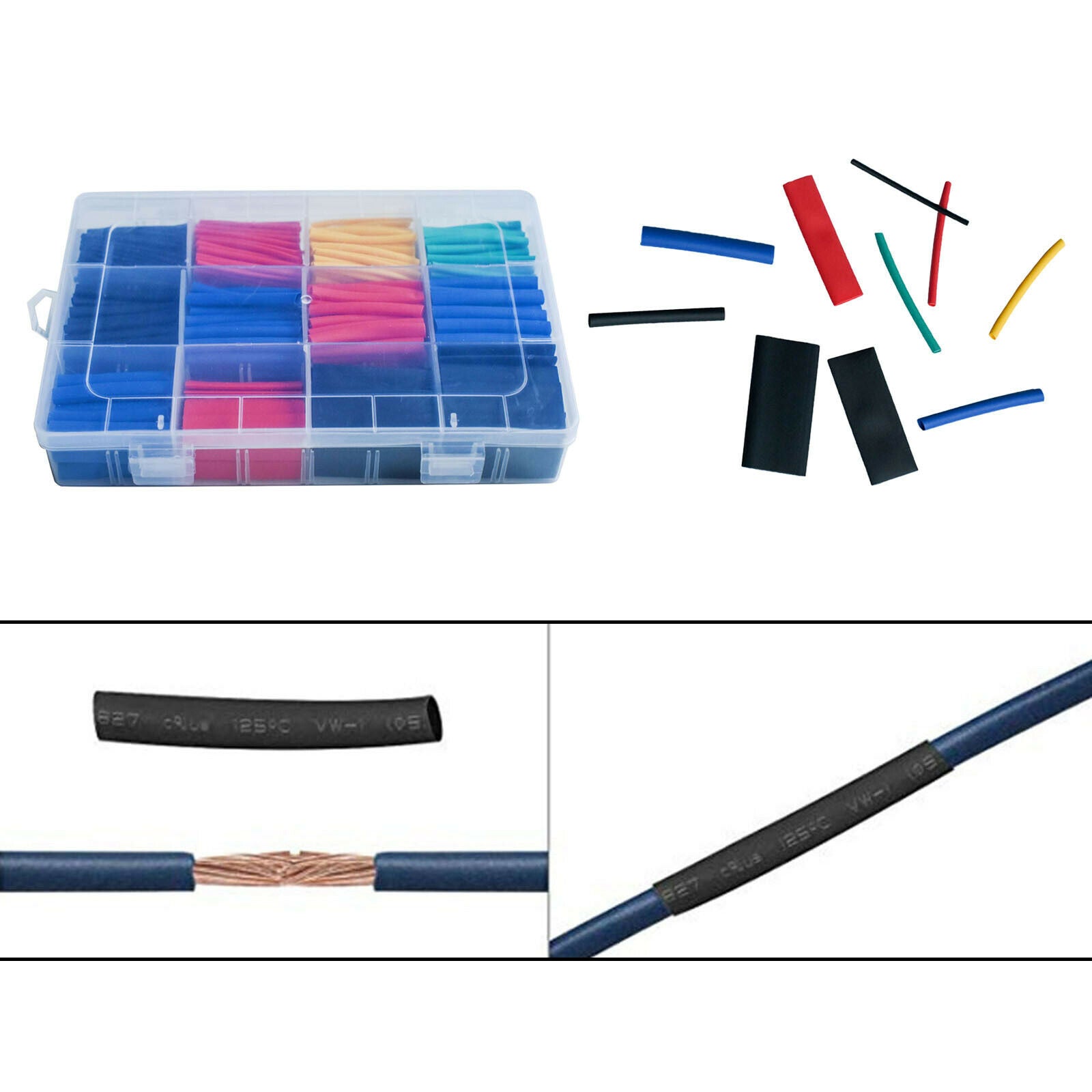 750/Set Heat Shrink Tubing Tubes Kit Wire Wrap with Storage Case for DIY