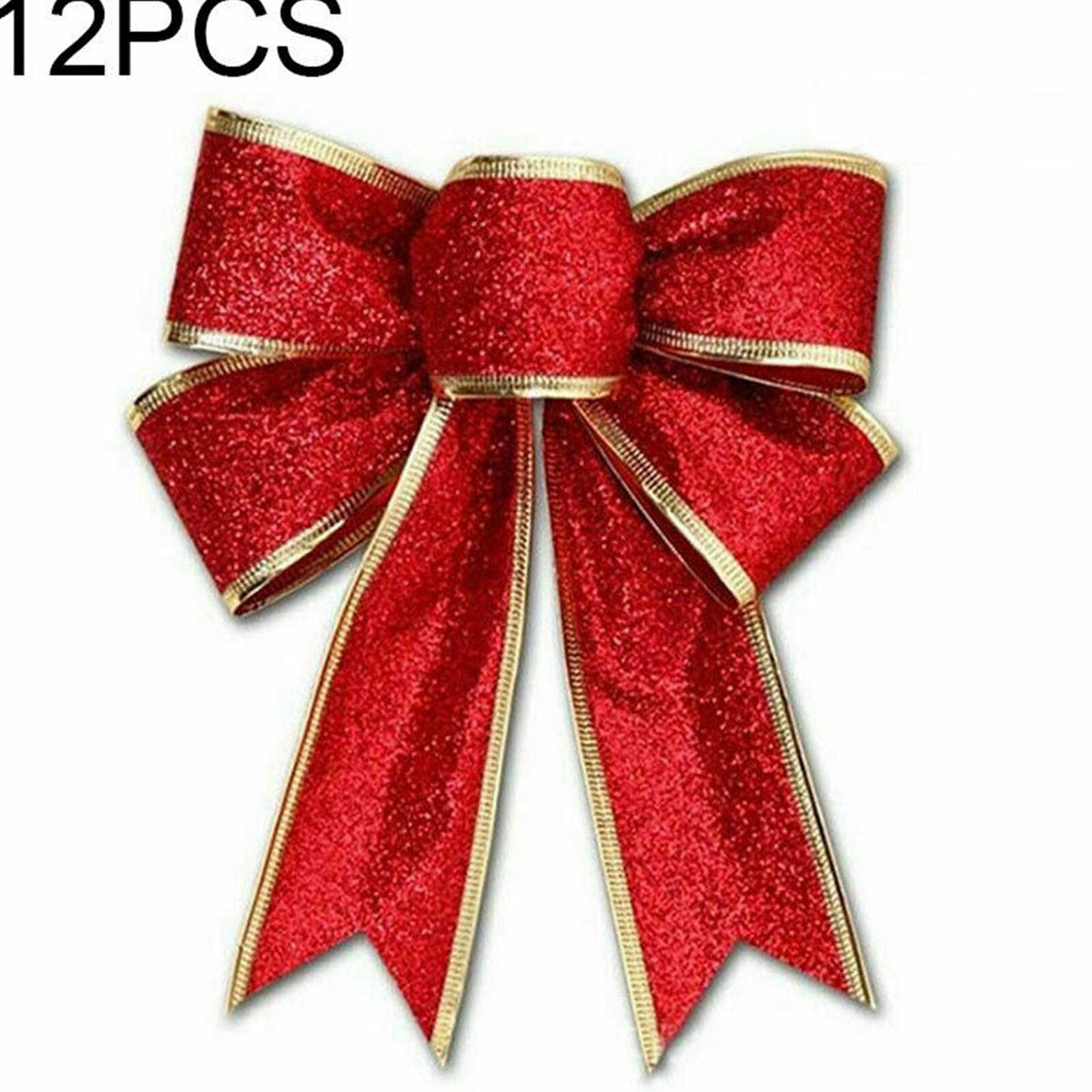 12PCS Large Bows Bowknot Christmas Tree Ornaments XMAS Holiday Decor Party Home
