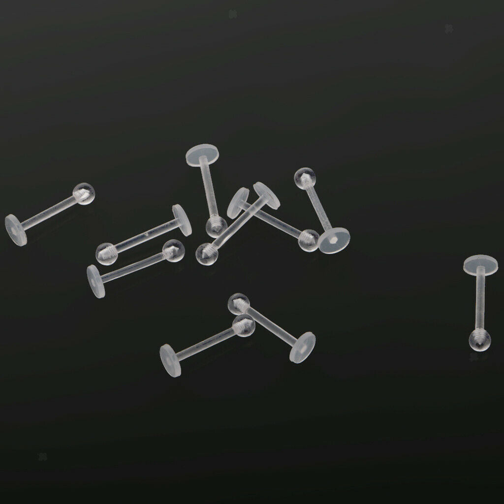 10Pcs 18G Clear Acrylic Tragus Retainer Lip Rings Nose Studs Labret Ear