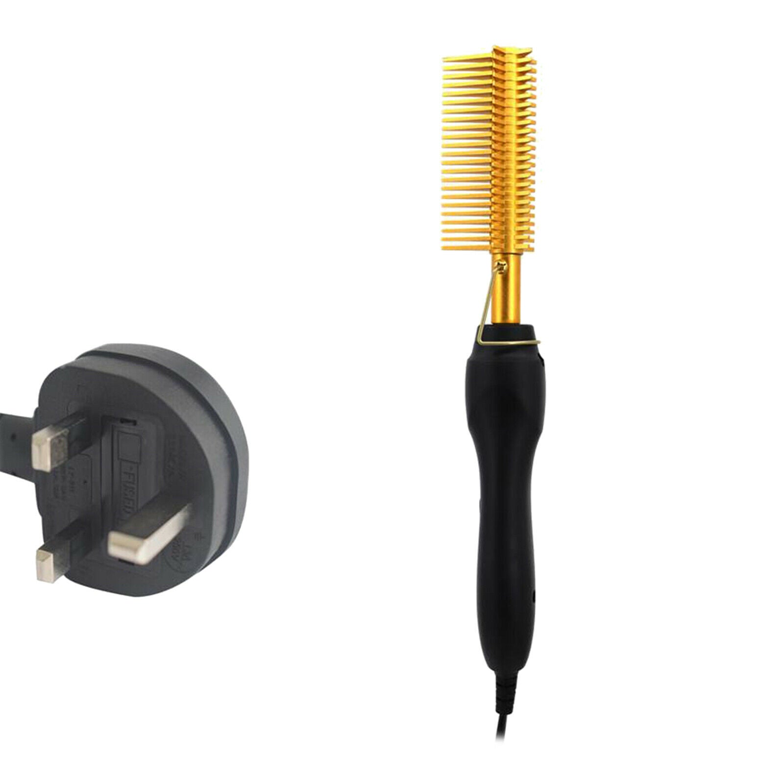 Hot Comb Curling Copper Hair Brush for Afro Hair Men Women UK Plug Golden