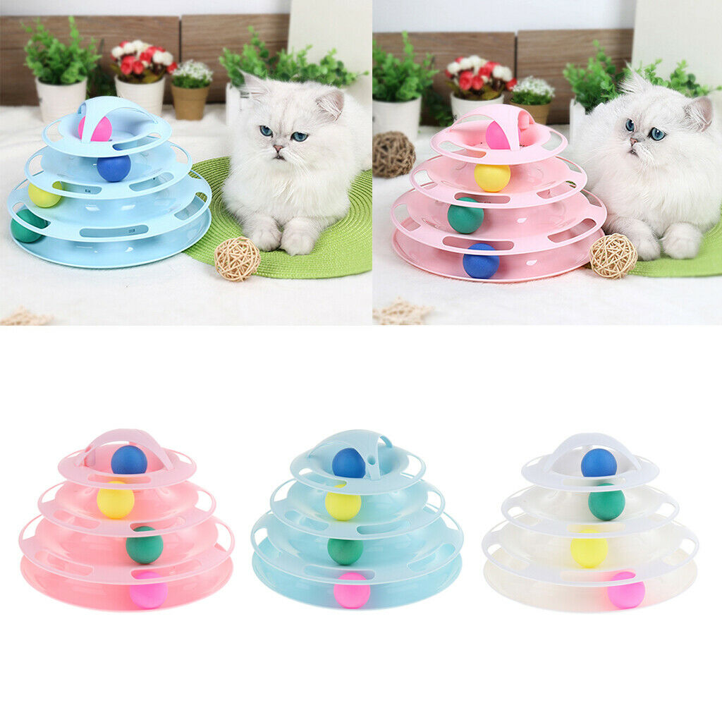 Four Layers Pet Cat Toys Turntable Intelligence Training Ball Tray Blue