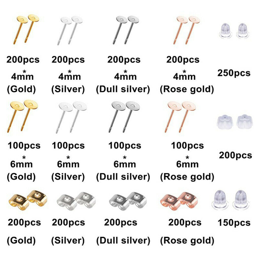 2600pcs Earring Stud Posts Earring Stoppers Earplugs DIY Jewelry Accessories
