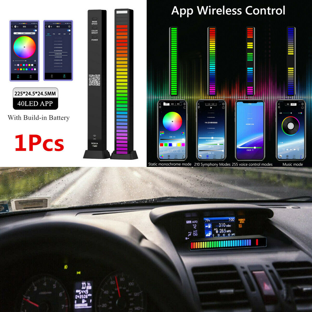 40 LED RGB Light Bar Voice Activated Color Changing Dynamic Lamp Music Sync APP