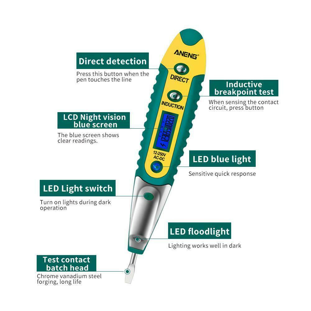 AC/DC LCD Electric Test Pen Voltage Digital Detector Tester 12~250V LED Display