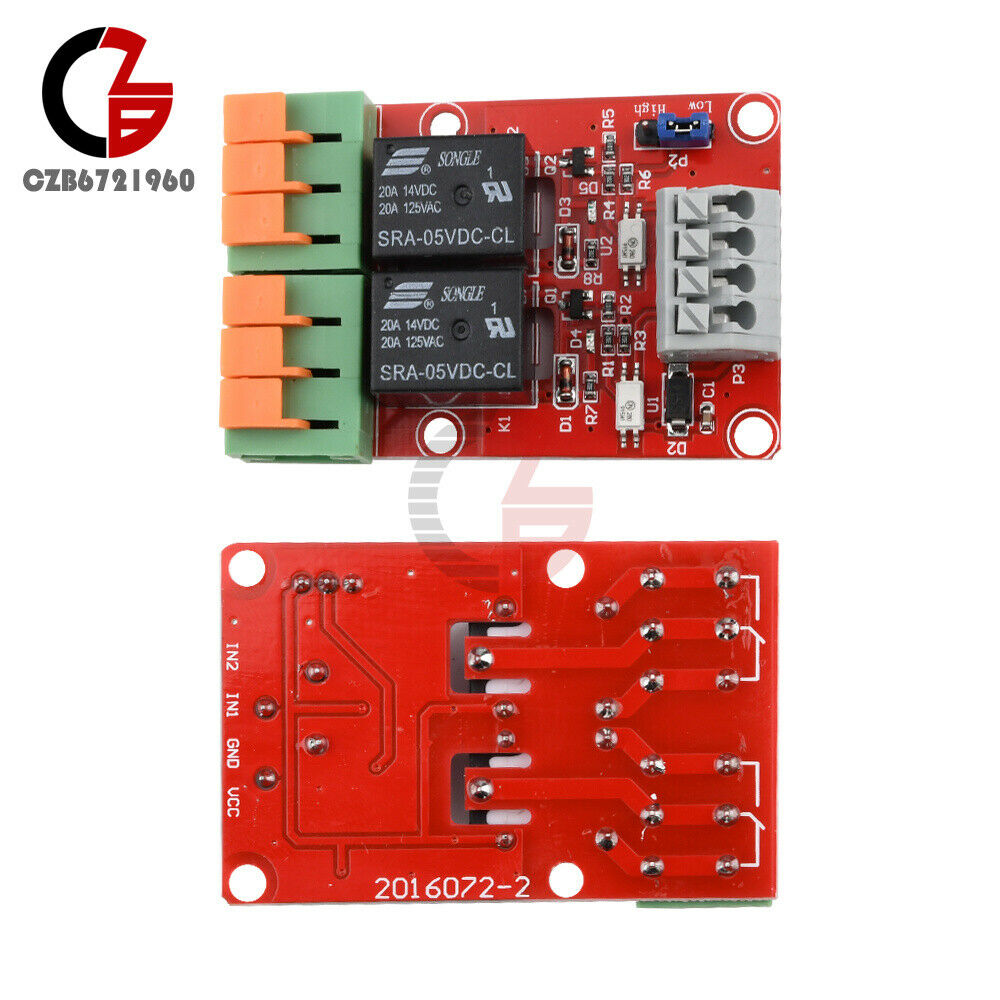 New 5V 20A 2 Channel Relay Control Module Support High And Low Voltage Trigger