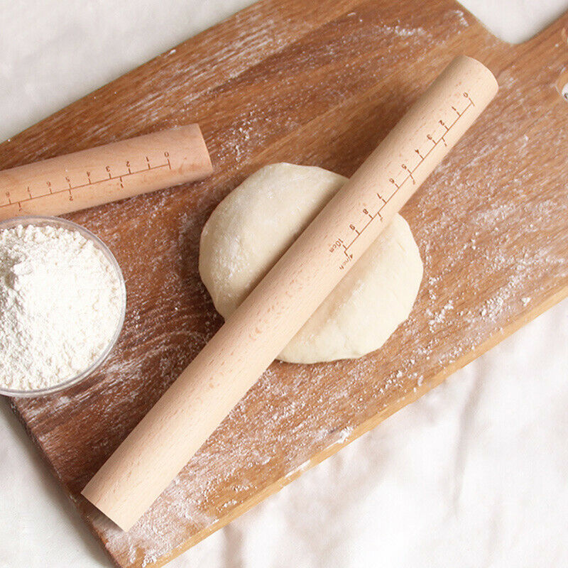 Solid Wood Rolling Stick With Scale Pie Rolling Pins Dough Roller Baking Too TL