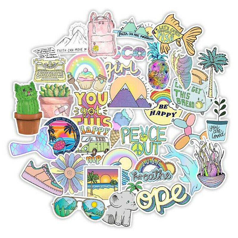 50Pcs Happy vsco Cartoon Stickers Laptop Phone Skateboard Car Suitcase Dec Kt