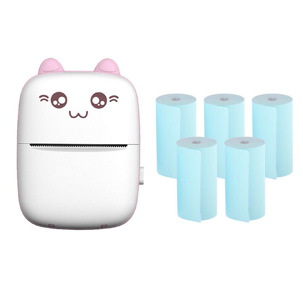 5x Thermal Printer Roll of Blue Paper + Portable Printer Pocket Thermal Printer