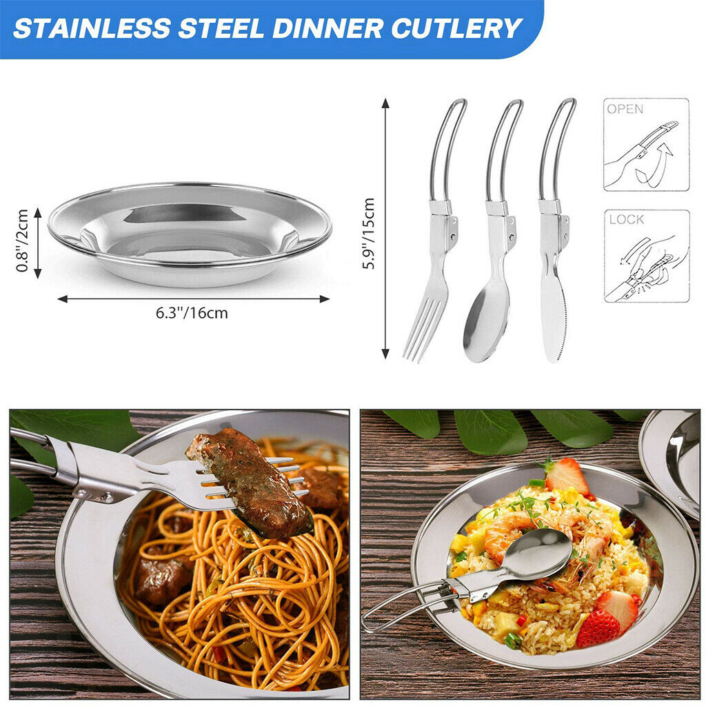 Hiking Camping Cookware Mess Set Outdoor Pan Plates Hiking Picnic Cooker