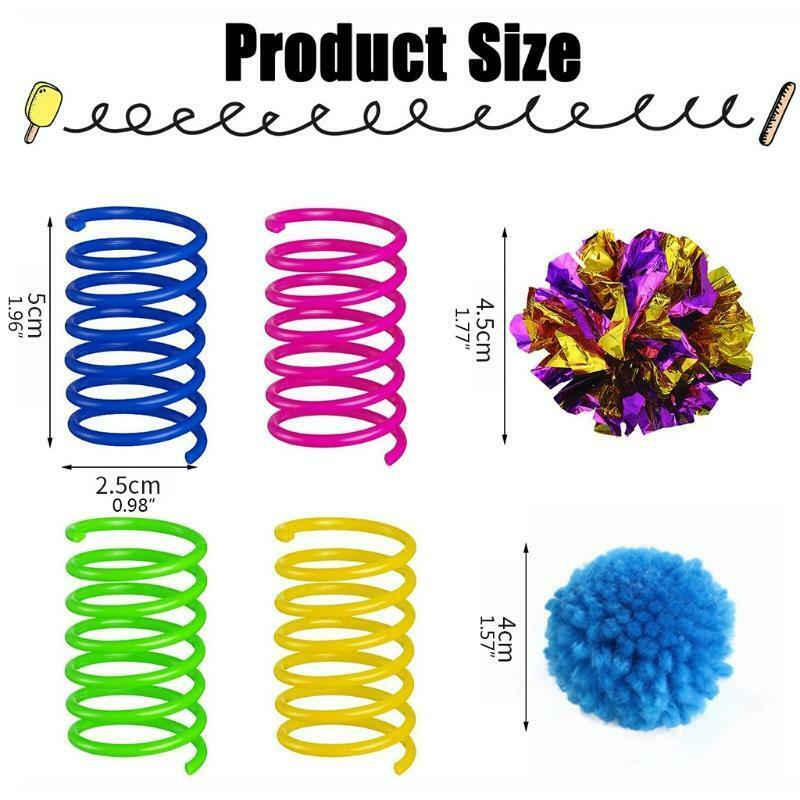 14Pcs Toys for Indoor Cat Twin-Color Mylar Paper Crinkle Balls Pom Poms Springs
