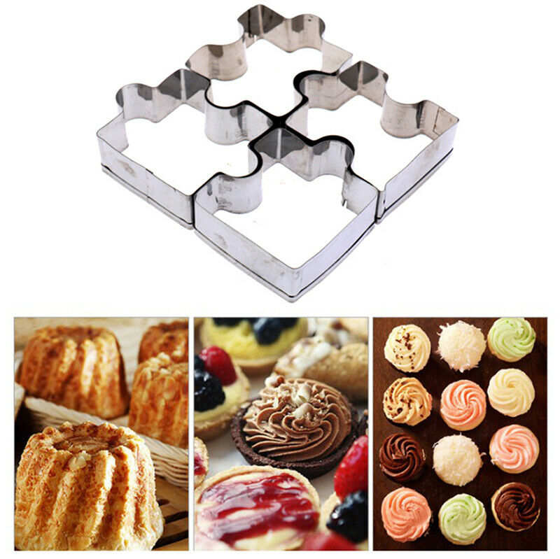 4pcs/set Cookie Puzzle Shape Stainless Steel Biscuit Mold Dessert Make To.l8
