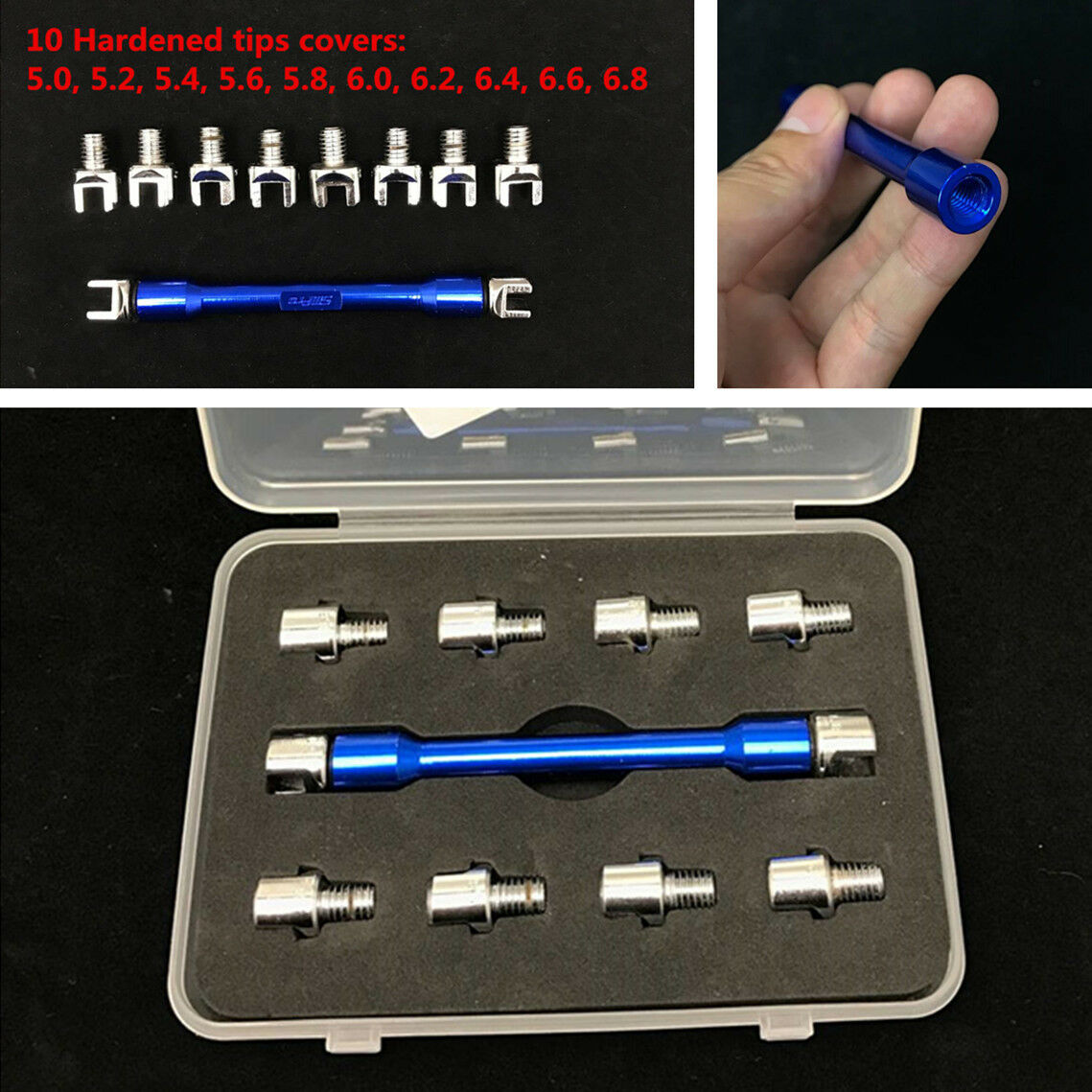 Motorcycle Bike Spoke Wrench Hand Tool with 10Kinds Hardened Tips 5.0-6.8 Covers