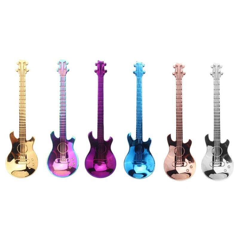 6 Pcs Coffee Teaspoons Guitar Spoon,Stainless Steel Colorful Dessert Spoon MusB2