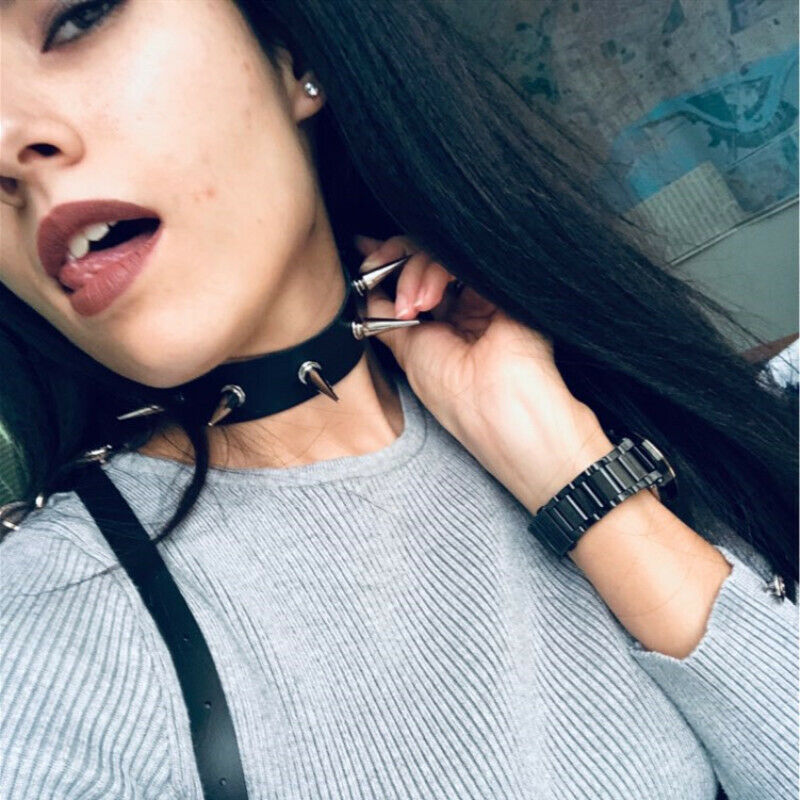 Adjustable Choker Rivet Necklace Leather Harajuku Spikes Gothic Punk Jewelery HN