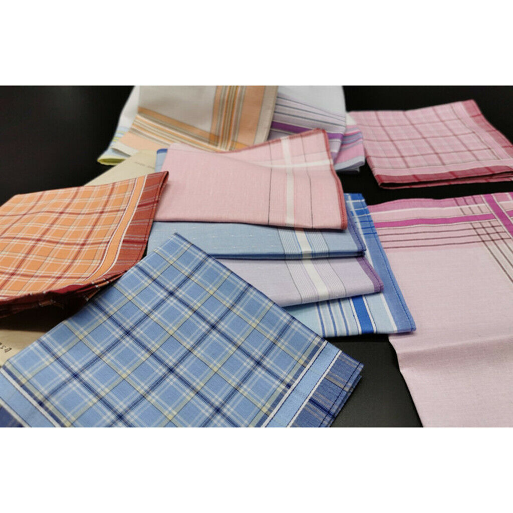 6pc Unisex Cotton Handkerchiefs Classic Plaids Pocket Hanky Washable Hankie