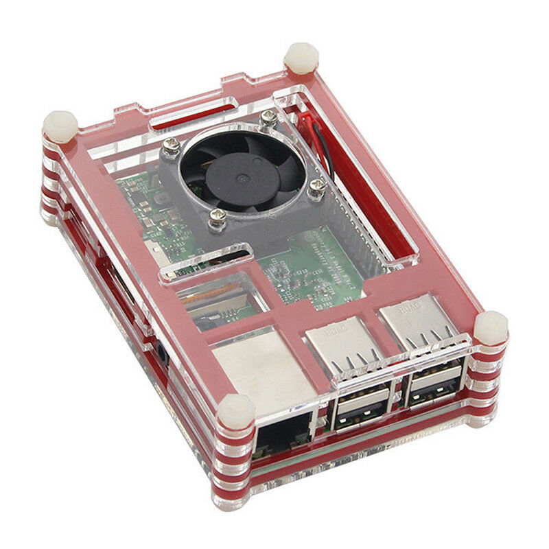 Clear Acrylic Case Shell Enclosure Box +Cooling Fan For Raspberry Pi 3 B +  l TL