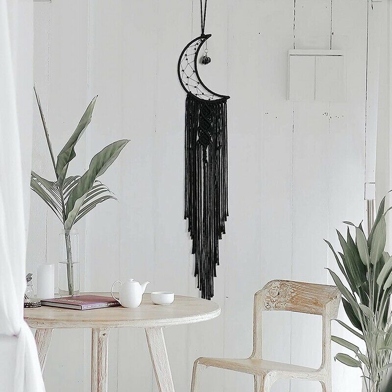 Dream Catcher Black Boho Decor with Crystal Stone Moon Dream Catchers for BeX5P4