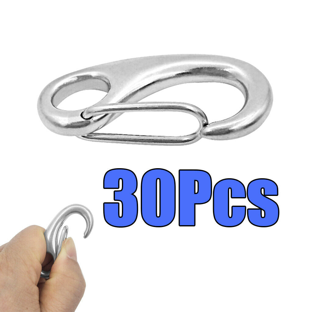 30Pcs Stainless Spring Snap Hook Clips Shackle Claw Marine Grade with Eye