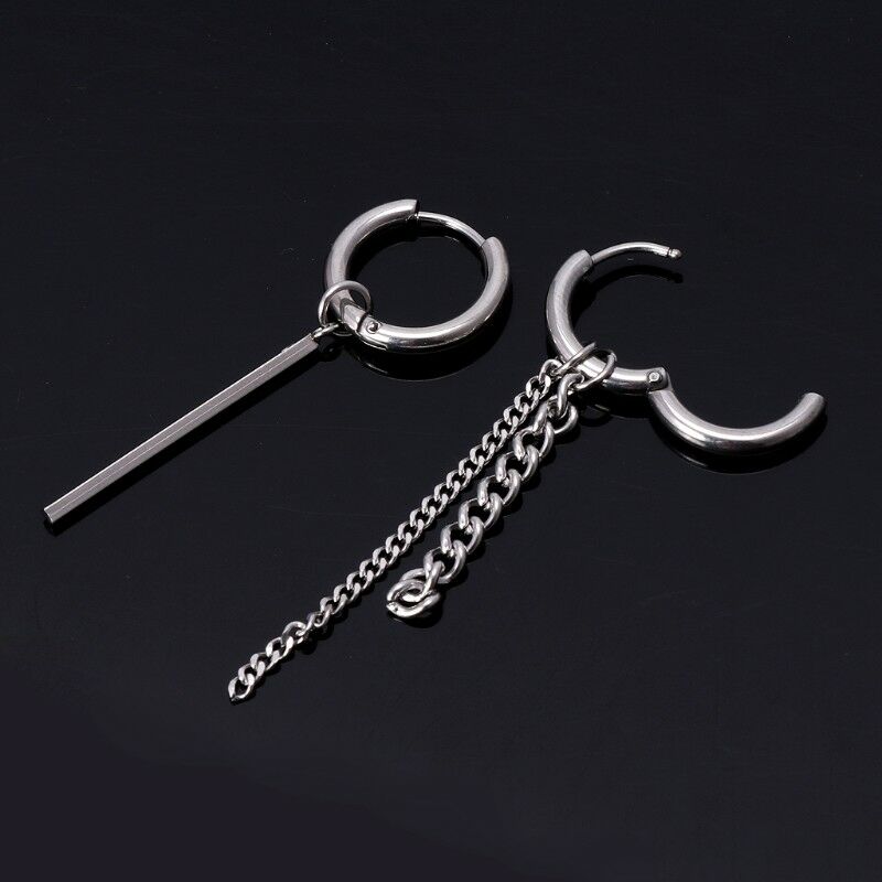 Korean Titanium Hip Pop Double Tassel Chain Drop Earrings Geometric Hoop Jewelry