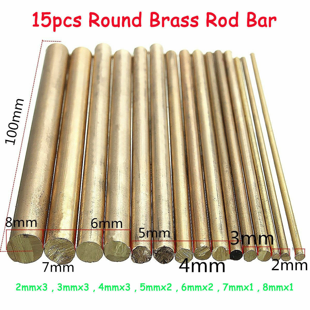15pcs 2-8mm Brass Rod Bar Watchmaker Lathe DIY Watch Craft Parts 100mm Length