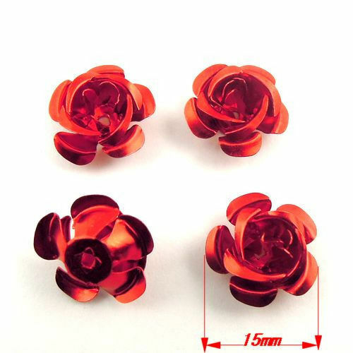 200 pcs Metal Red Flowers Embellishments Jewelry Making Art Crafts 15*15*10mm