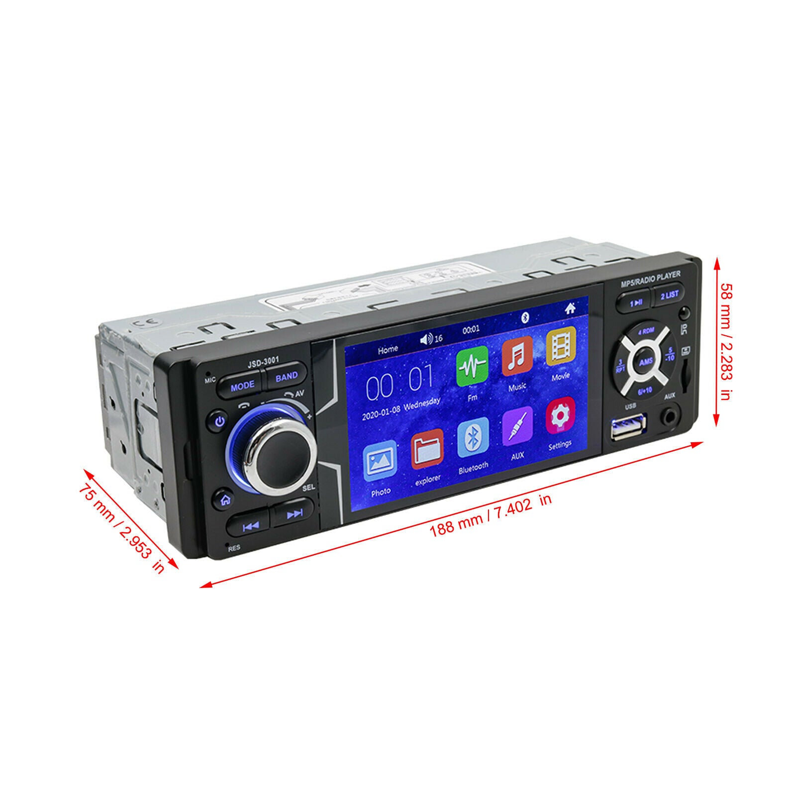 4.1" 1Din Autoradio Car Radio Touch Screen Car MP5 Player + 4LED Car Rear Camera