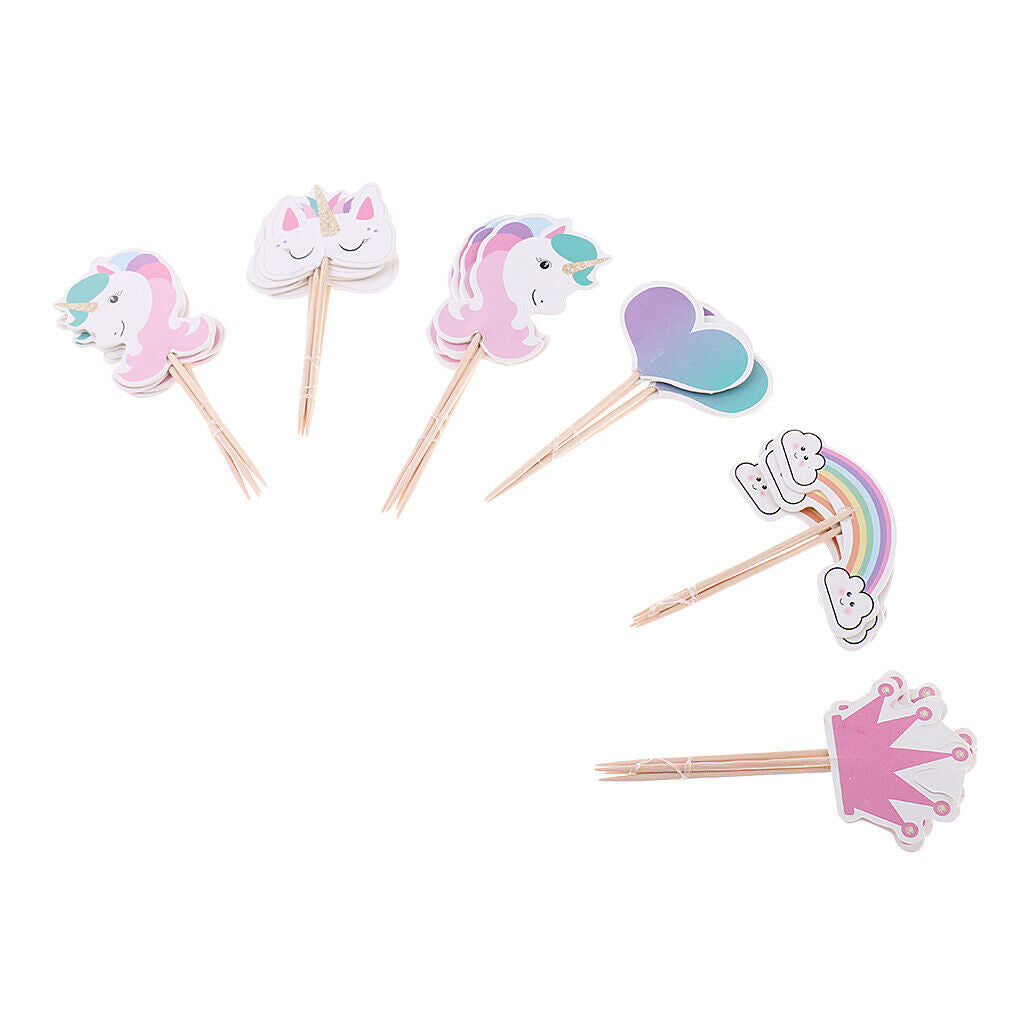 24pcs Rainbow Unicorn Cake Toppers Food Picks Cake Picks Decoration