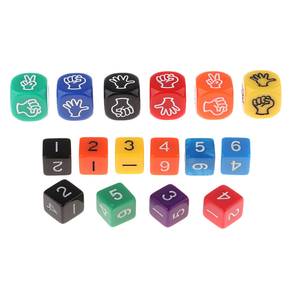 16Pcs Six Side Dices D6 Stone Paper Scissors Dice for Kids Math Teaching