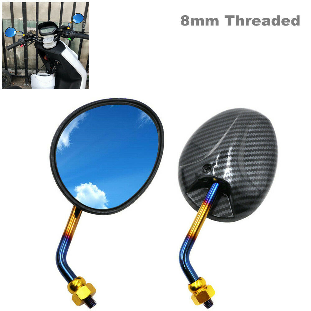 2PC Carbon Fiber Color Bar Scooter Motorcycle Rotation Rear View Side Mirror 8mm
