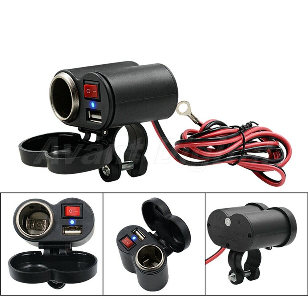 12V Motorcycle USB Charger Universal Waterproof Cigarette Lighter Socket&Switch