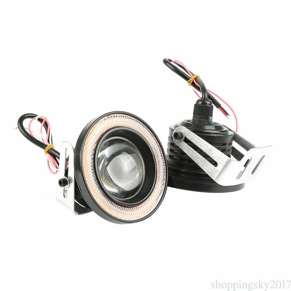 3.5" COB LED Fog Lights Projector Car Red Angel Eyes Halo Ring DRL Driving Lamp