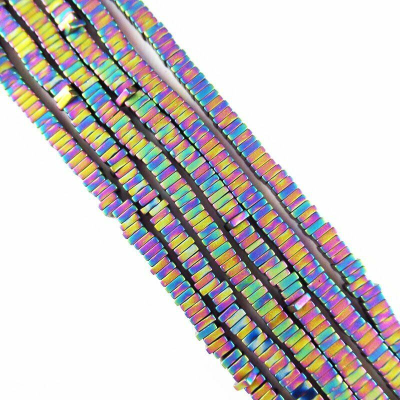 3x3x1mm Rainbow Frosted Hematite Square Loose Bead 15.5 inch 16g A-440TS