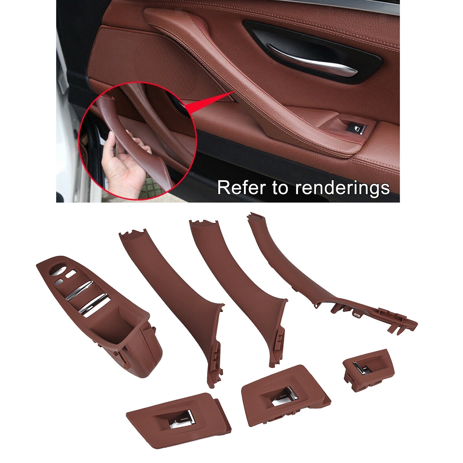 Inner Door Pull Handle Trim Cover Kit For BMW 520i 525i 528i 535i Brown