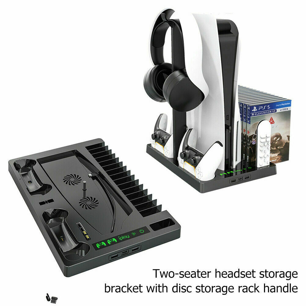 For PS5 Vertical Stand Base Holder Storage Charging Station with Cooling Fan