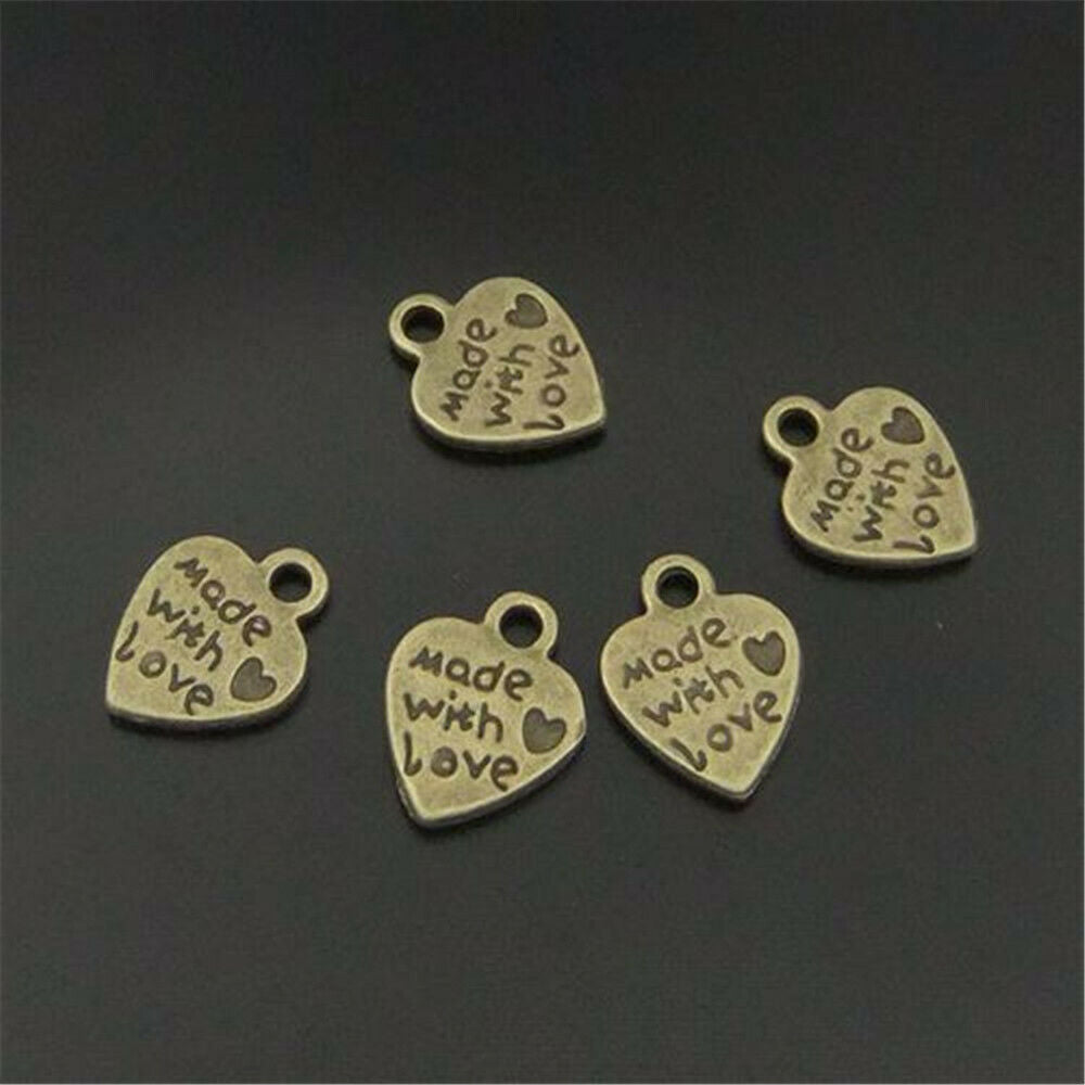 70 pcs Antiqued Bronze Alloy Mini Heart Charm Engraved Bracelet Pendant Findings