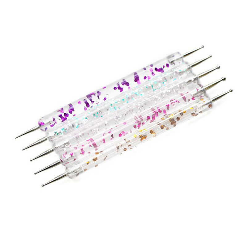 5Pcs 2 Way Nail Art Dotting Painting Pen Manicure Nail Glitter Tools Dotting  SJ