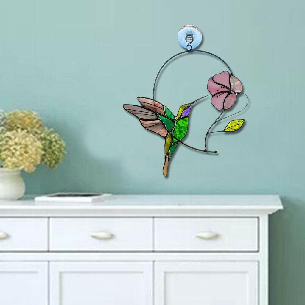 Art Stained Glass Window Panel Hanging Acrylic Birds   Decor Gift