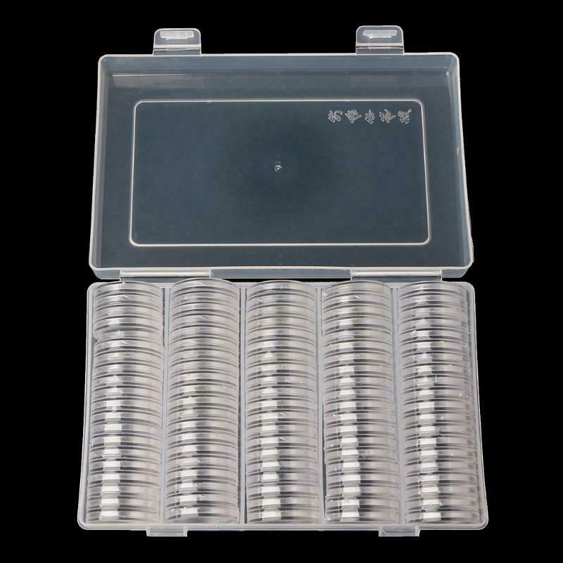 100 Coin Holder Capsules 27mm Round Box Plastic collectibles Storage Organizer