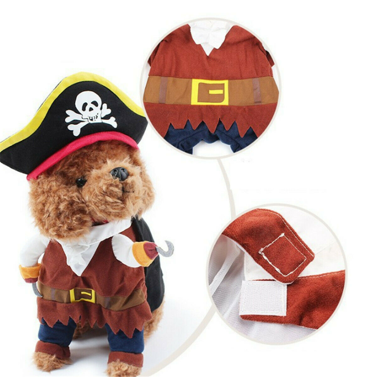 1 Set XL Pet Small Dog Cat Pirate Costume Outfit Jumpsuit Clothes for Halloween