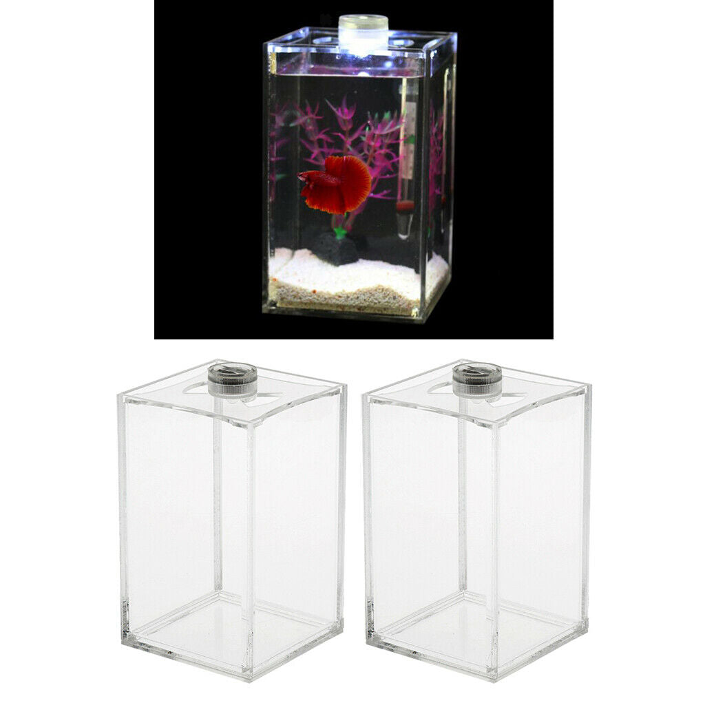 2pcs Betta Fish Tank Desktop Aquarium Tropical Sea Aquatic Tank with Led Light