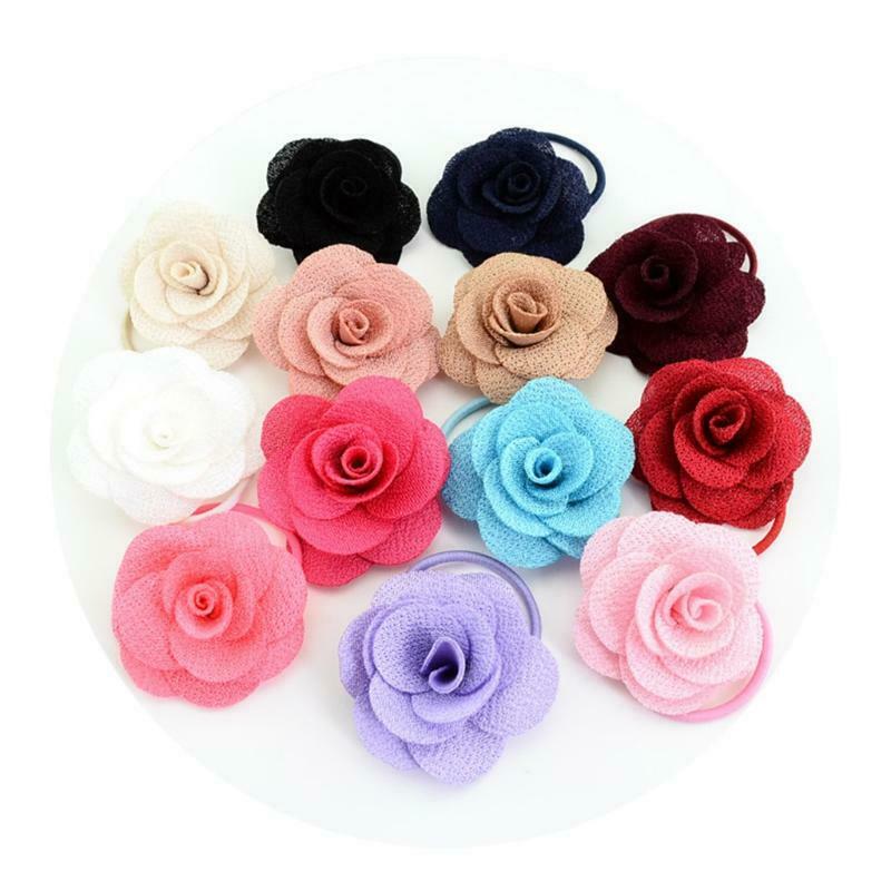 13Pcs Baby Girl Elastic Hair Band Rope Rose Flower Ponytail Holder Accessories
