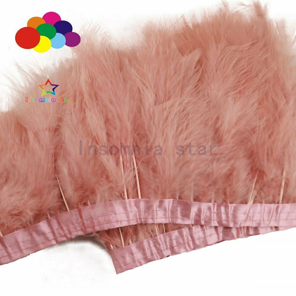 Coral pink Turkey Manabou Feather Fringe Trim 2 Meter Nature Fluffy for Crafts