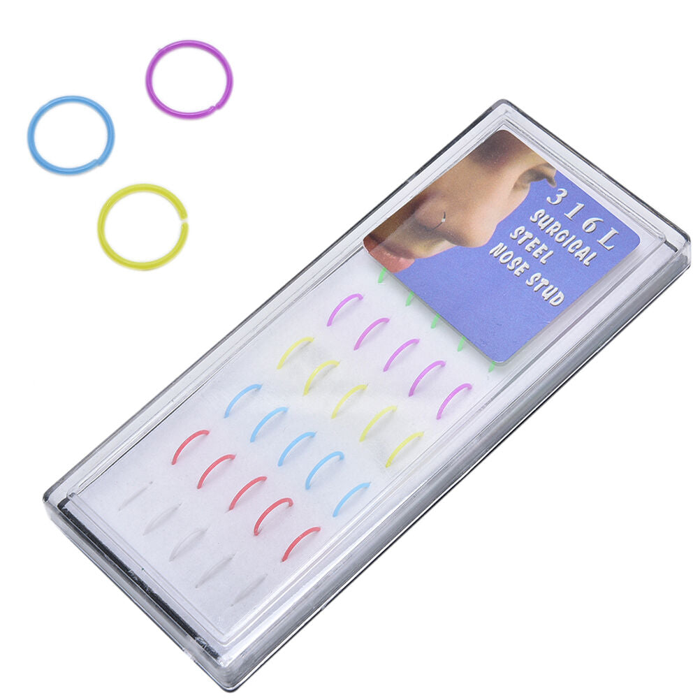 Wholesale 40pc 1Box Multi Acrylic Nose Studs  Ring Hoop Body Piercing Jewelry Rf