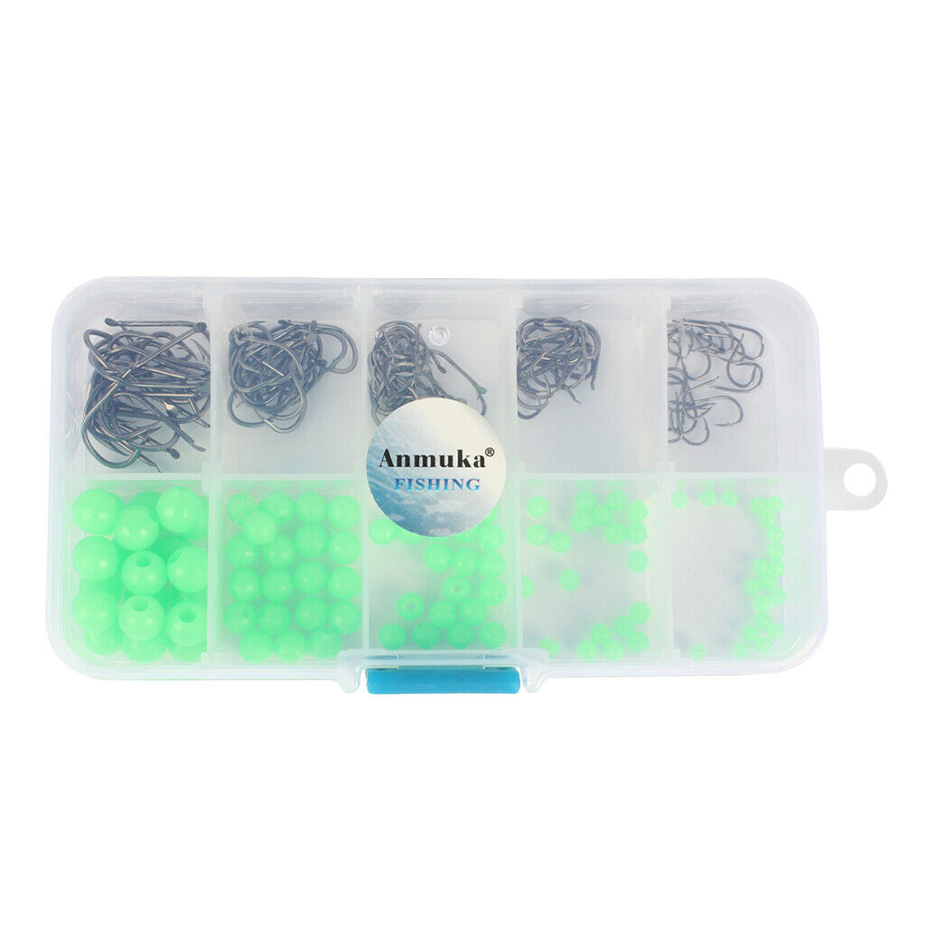 200pcs Luminous Glow Fishing Beads Barbed Hooks Set Fishing Beads Hook Kit