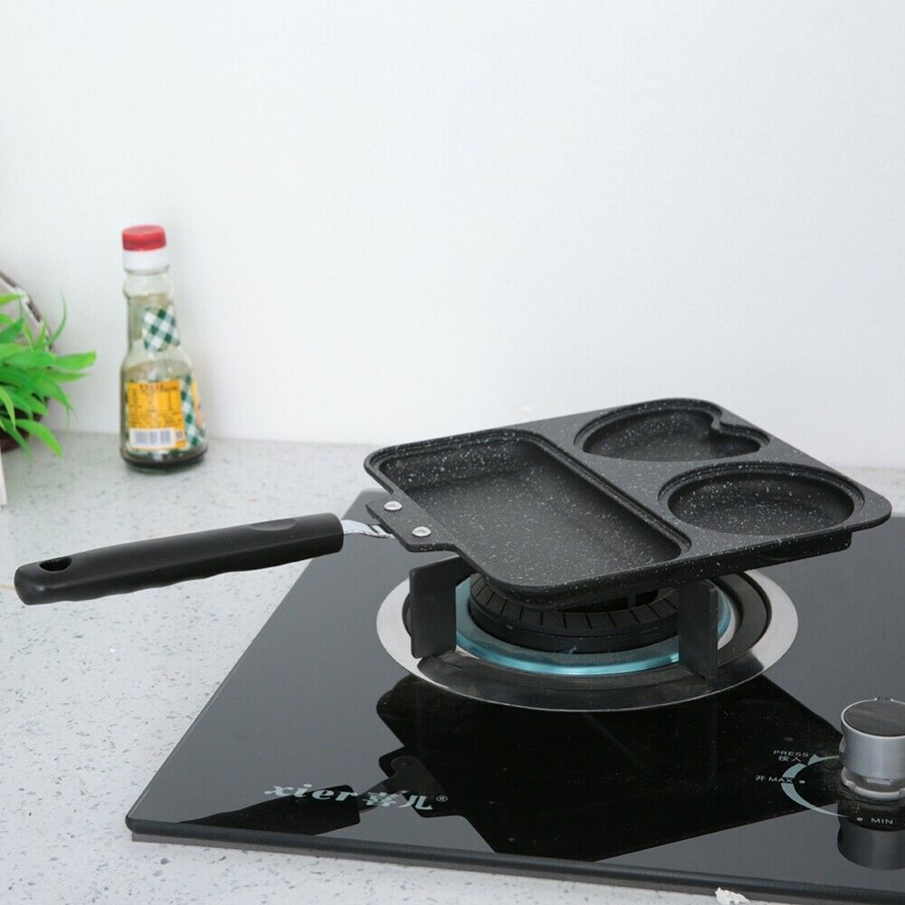 3 In 1 Aluminum Non Stick Grill Pan Divided Skillet Egg Beef Steak Frying Pan