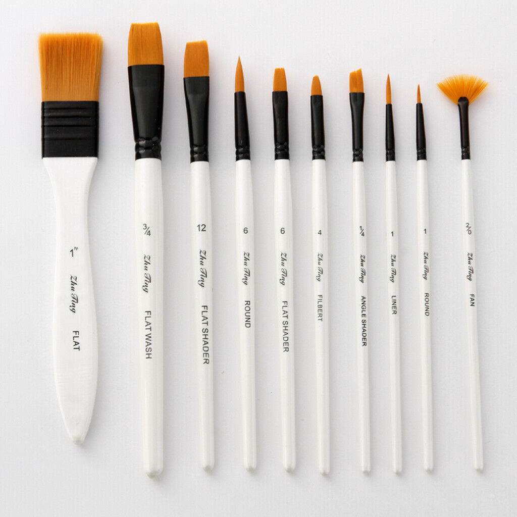 10Pack Mix Nylon Hair Art Artists Painting Brushes Set with Zipper Carry Case